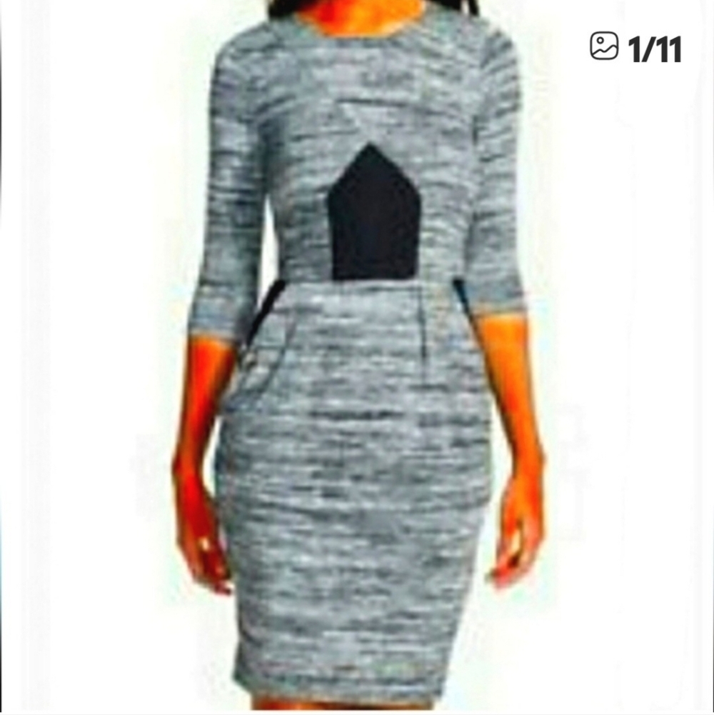 French Connection Fast City Space Dress Pockets Bodycon Mini Spring Retro Office - Picture 11 of 16